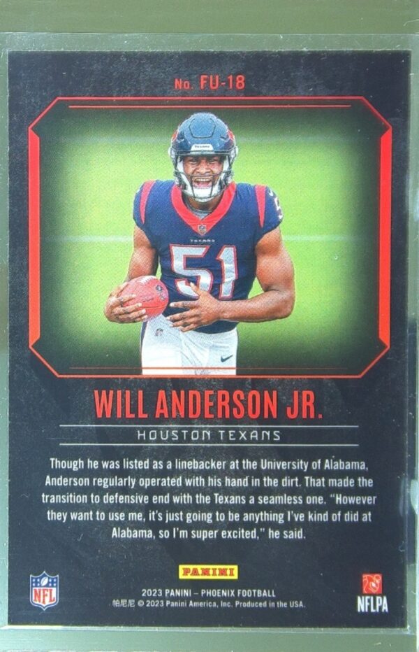 2023 Panini Phoenix Will Anderson Jr. RC #FU-18 Texans Fired Up - Image 3