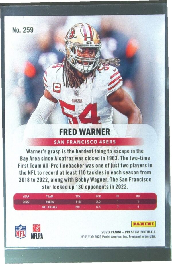 2023 Panini Prestige Fred Warner Xtra Points Diamond #259 49ers - Image 3