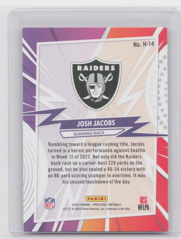 2023 Panini Prestige Josh Jacobs #H-14 Raiders Heroes - Image 3