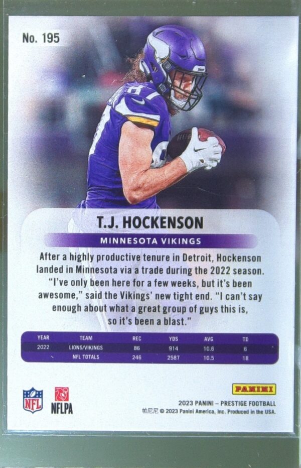 2023 Panini Prestige T.J. Hockenson Xtra Points Premium Red /399 #195 Vikings - Image 3