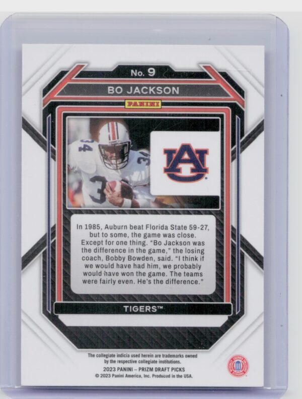 2023 Panini Prizm Draft Picks Bo Jackson #9 Tigers - Image 3