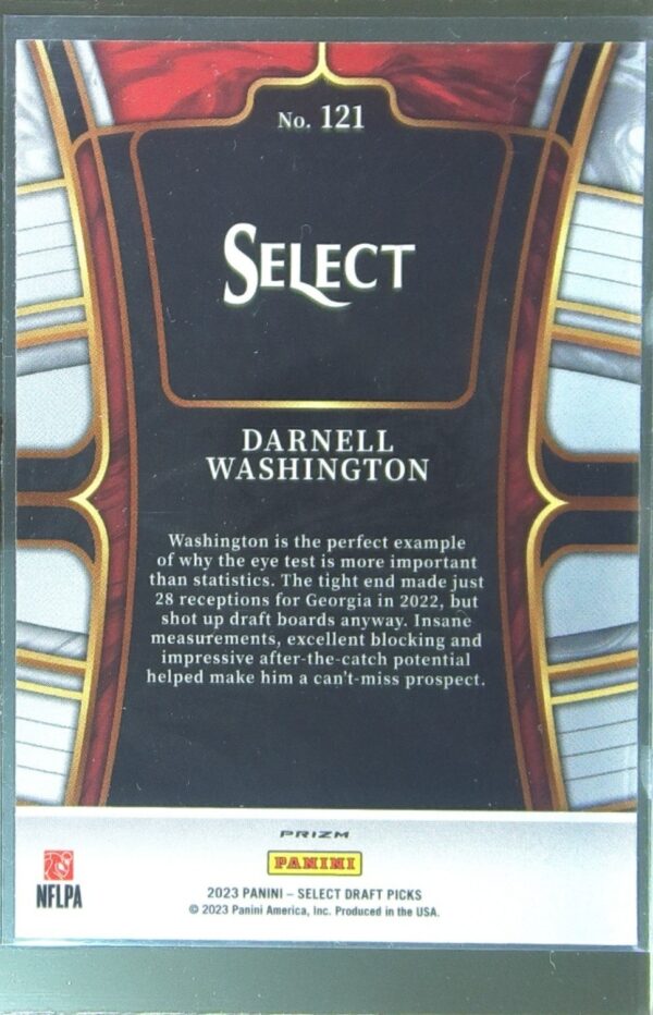2023 Panini Select Draft Picks Darnell Washington RC White Lazer Prizm #121 - Image 3