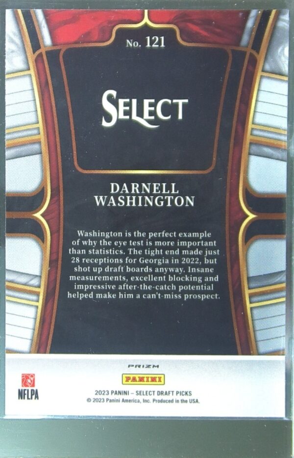 2023 Panini Select Draft Picks Darnell Washington White Lazer Prizm RC #121 - Image 3