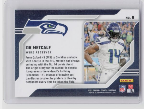 2023 Panini Zenith DK Metcalf #8 Seahawks Behind the Numbers - Image 3