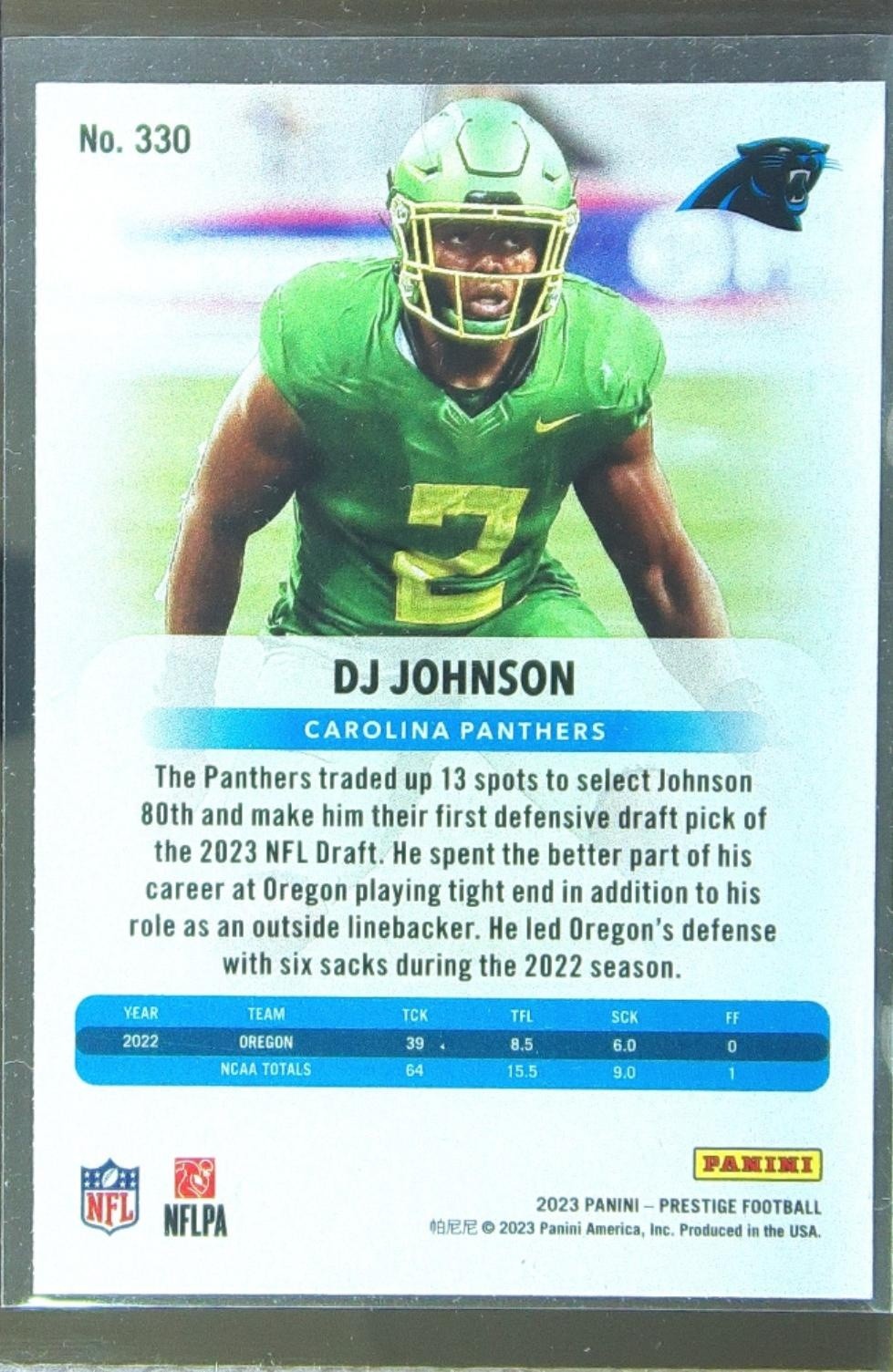 2023 Prestige DJ Johnson Xtra Points Diamond RC #330 Panthers - Image 3