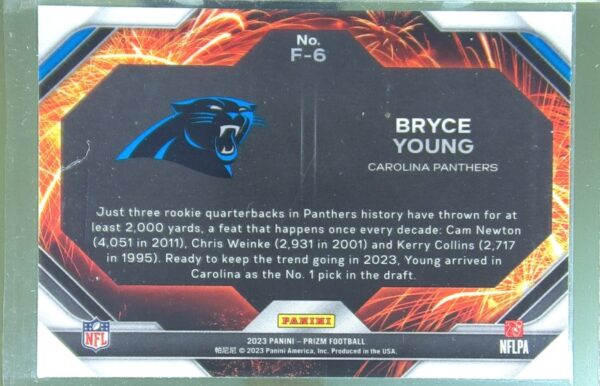 2023 Prizm Bryce Young RC #F-6 Panthers Fireworks - Image 3