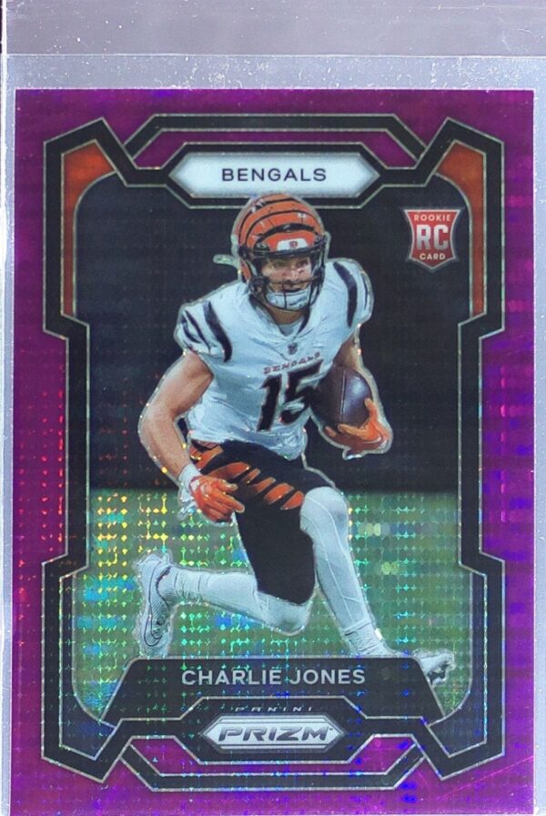 2023 Prizm Charlie Jones Purple Pulsar RC #317 Bengals
