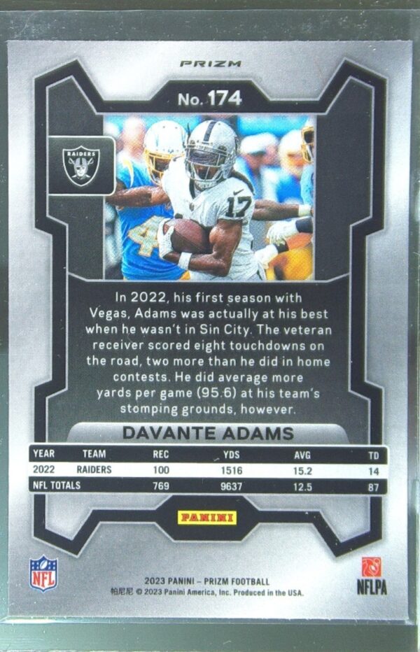 2023 Prizm Davante Adams Orange Lazer #174 Raiders - Image 3