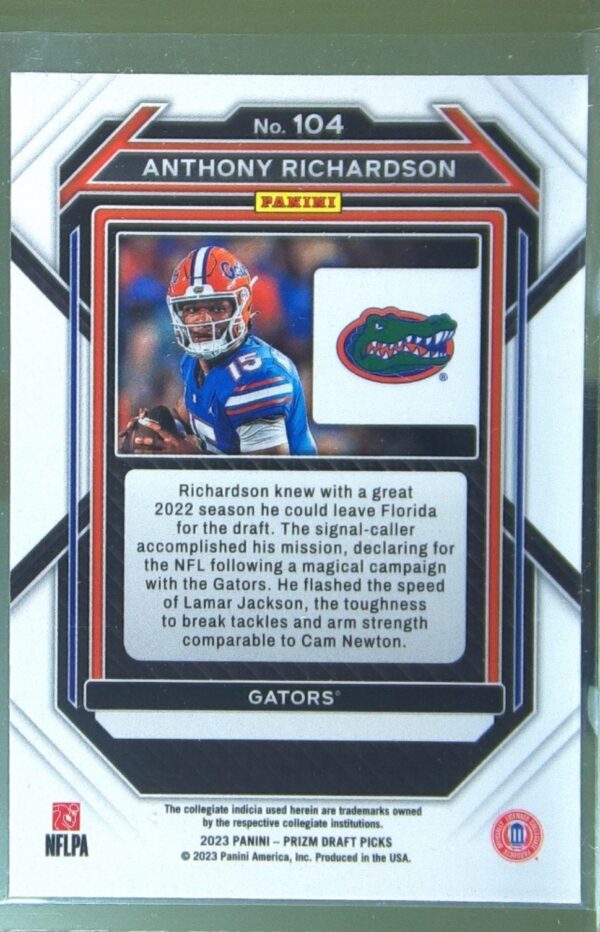 2023 Prizm Draft Picks Anthony Richardson RC #104 Gators - Image 3