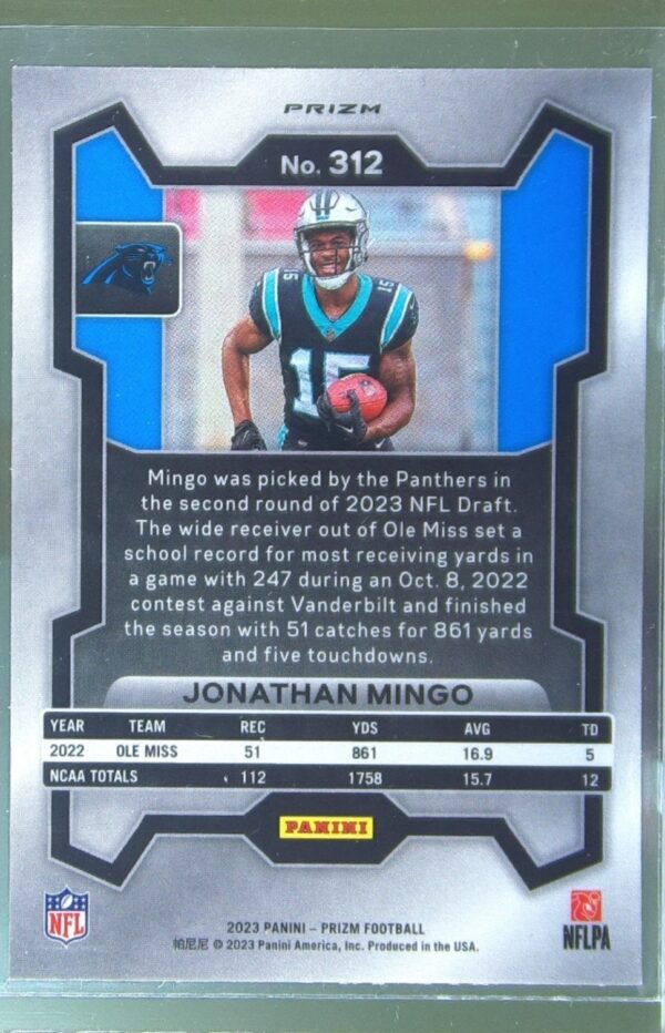 2023 Prizm Jonathan Mingo Orange Ice RC #312 Panthers - Image 3