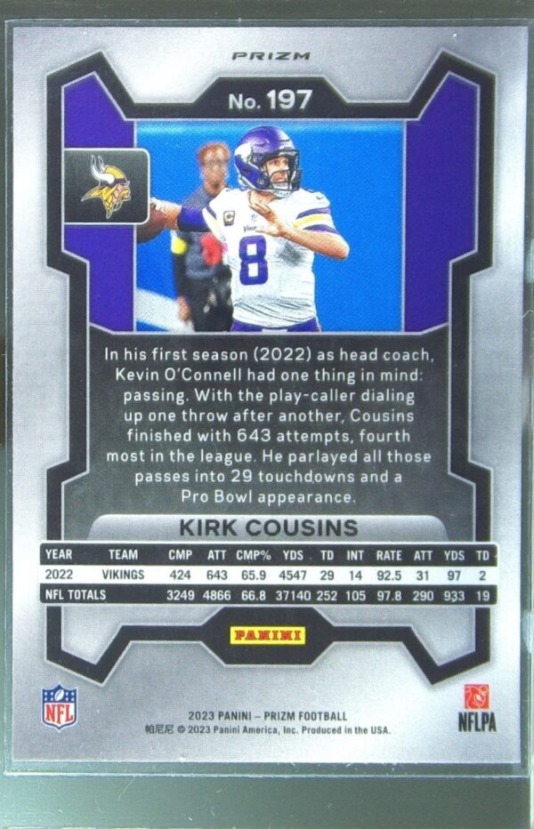 2023 Prizm Kirk Cousins Silver #197 Vikings - Image 3