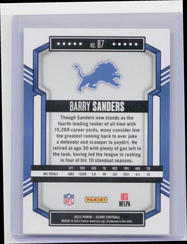 2023 Score Barry Sanders Gold #87 Lions - Image 3