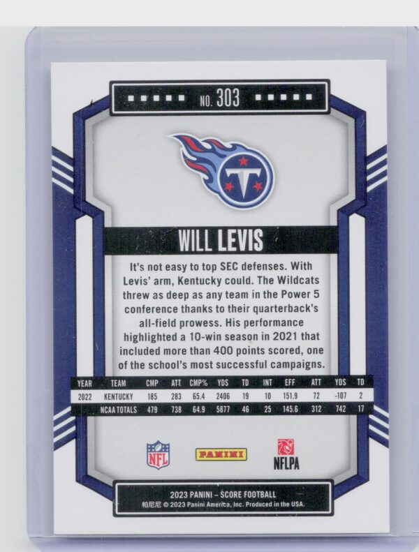 2023 Score Will Levis Gold #303 Titans - Image 3