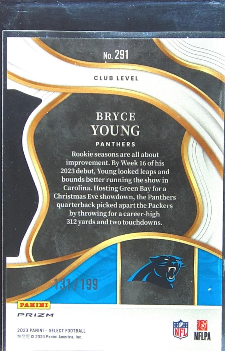 2023 Select Bryce Young White Prizms Die Cuts /199 RC #291 Panthers - Image 3