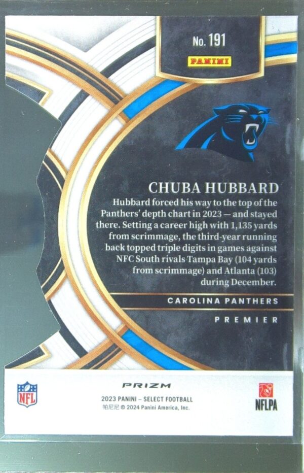 2023 Select Chuba Hubbard Red and Yellow Prizms Die Cuts #191 Panthers - Image 3