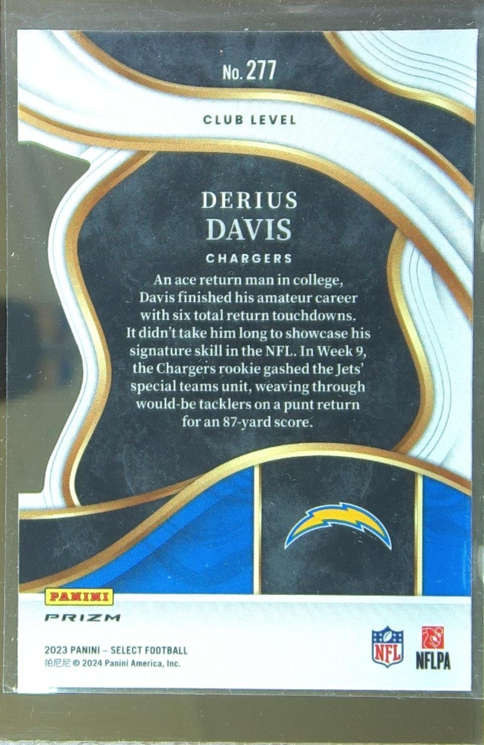 2023 Select Derius Davis Silver Prizms Die Cuts RC #277 Chargers - Image 3
