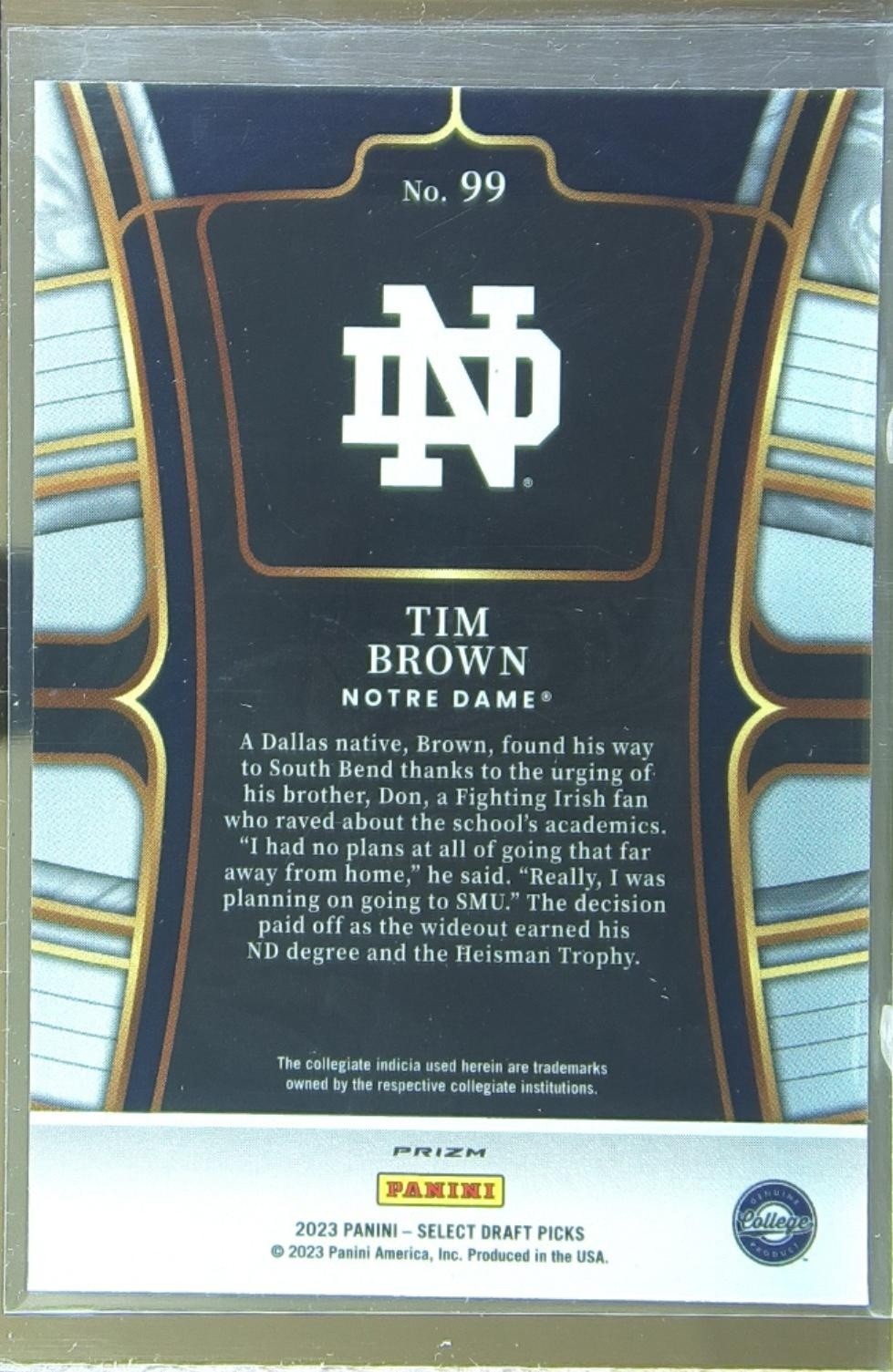 2023 Select Draft Picks Tim Brown Silver Prizm #99 Irish - Image 3
