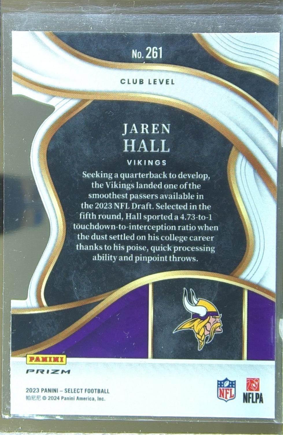 2023 Select Jaren Hall Silver Prizms Die Cuts RC #261 Vikings - Image 3