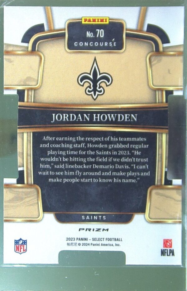 2023 Select Jordan Howden Green and Yellow Prizms Die Cuts RC #70 Saints - Image 3