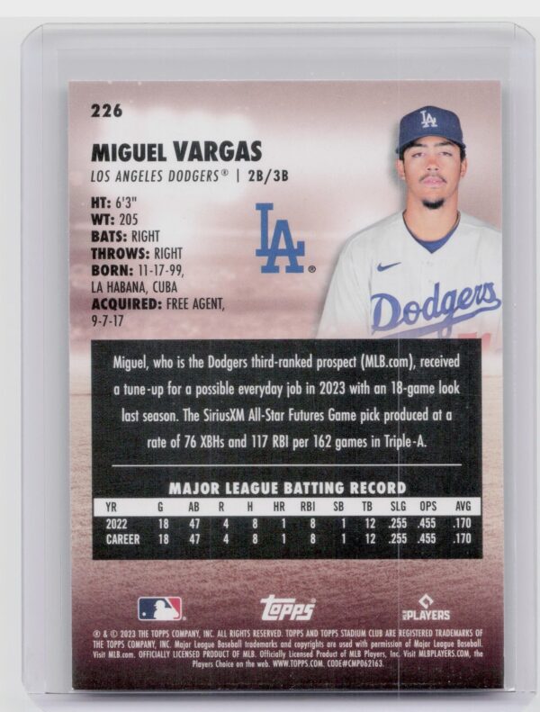 2023 Stadium Club Miguel Vargas Sepia #226 Dodgers - Image 3