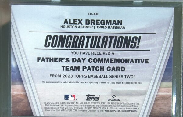 2023 Topps Alex Bregman #FD-AB Astros Father's Day Commemorative Team Patches - Image 3