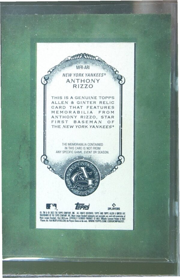 2023 Topps Allen & Ginter Anthony Rizzo JSY #MFR-ARI Yankees Framed Mini Relics - Image 3