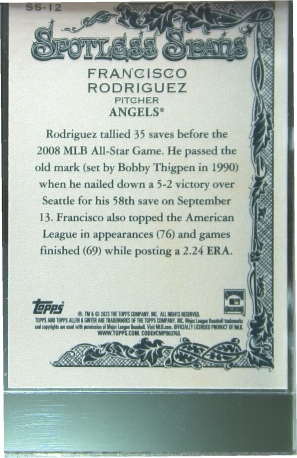 2023 Topps Allen & Ginter Francisco Rodriguez #SS-12 Angels Spotless Spans - Image 3
