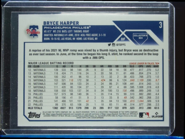 2023 Topps Bryce Harper Silver Pattern Foilboard #3 Phillies - Image 3