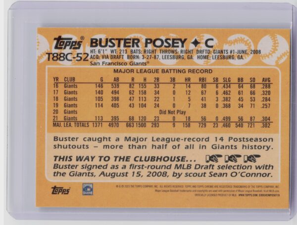 2023 Topps Buster Posey #T88C-52 Giants - Image 3
