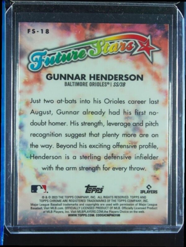 2023 Topps Chrome Gunnar Henderson #FS-18 Orioles Future Stars - Image 3