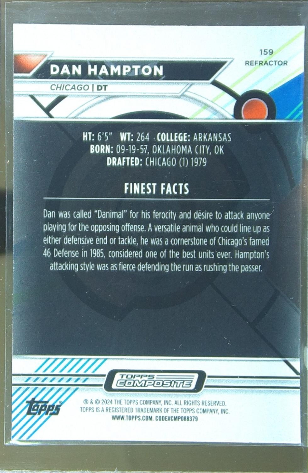2023 Topps Composite Dan Hampton Finest Refractor #159 Bears - Image 3