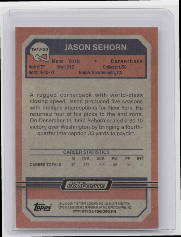 2023 Topps Composite Jason Sehorn #1973-20 Giants 1973 Topps Football - Image 3
