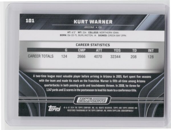 2023 Topps Composite Kurt Warner #101 Cardinals - Image 3