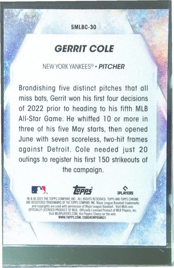 2023 Topps Gerrit Cole #SMLBC-30 Yankees Stars of MLB Chrome - Image 3