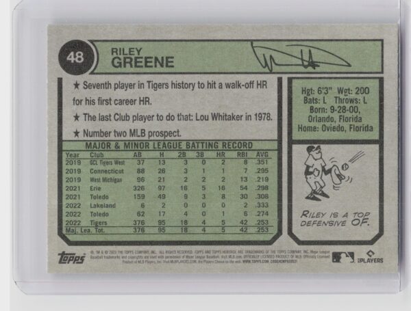 2023 Topps Heritage Riley Greene RC #48 Tigers - Image 3