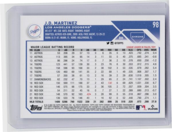 2023 Topps J.D. Martinez /999 #544 Dodgers - Image 3