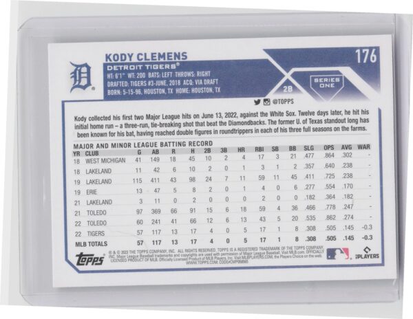 2023 Topps Kody Clemens Rainbow Foil #176 Tigers - Image 3