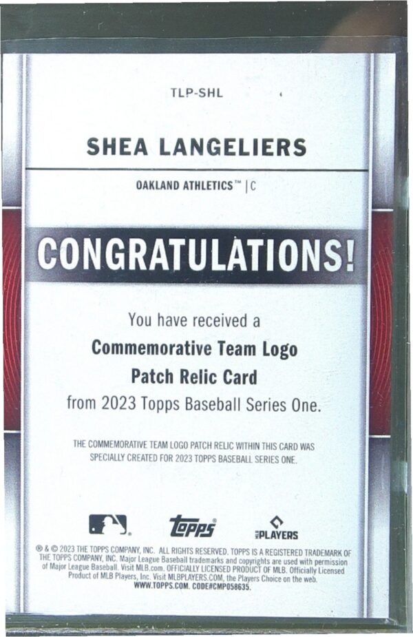 2023 Topps Shea Langeliers RC #TLP-SHL Athletics Team Logo Commemorative Patch - Image 3