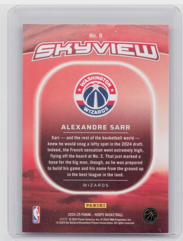 2024-25 Hoops Alexandre Sarr RC #8 Wizards Skyview - Image 3