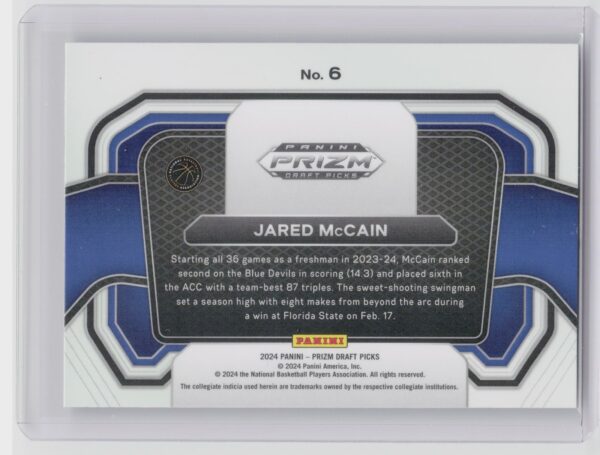 2024-25 Panini Prizm Draft Picks Jared McCain RC #6 Devils Campus Legends - Image 3