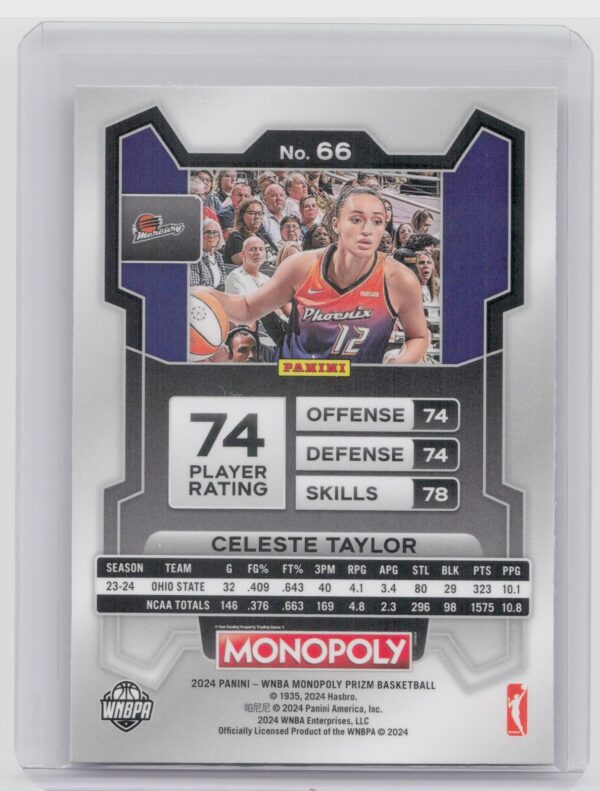 2024-25 Panini Prizm Monopoly WNBA Celeste Taylor RC 66 Mercury - Image 3