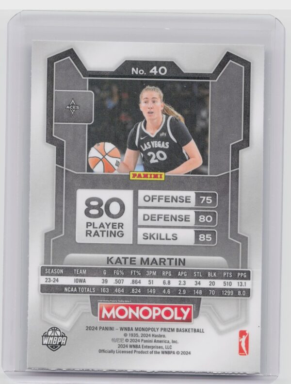 2024-25 Panini Prizm Monopoly WNBA Kate Martin RC 40 Aces - Image 3