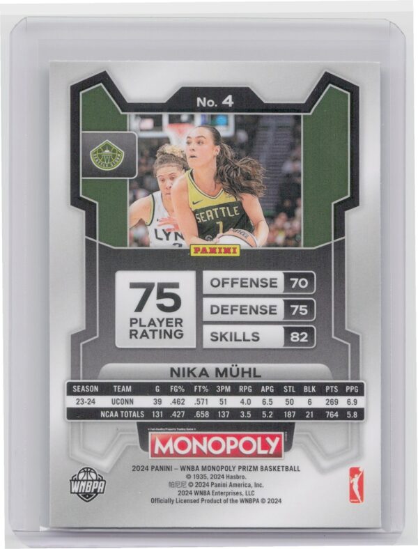 2024-25 Panini Prizm Monopoly WNBA Nika Mühl RC 4 Storm - Image 3