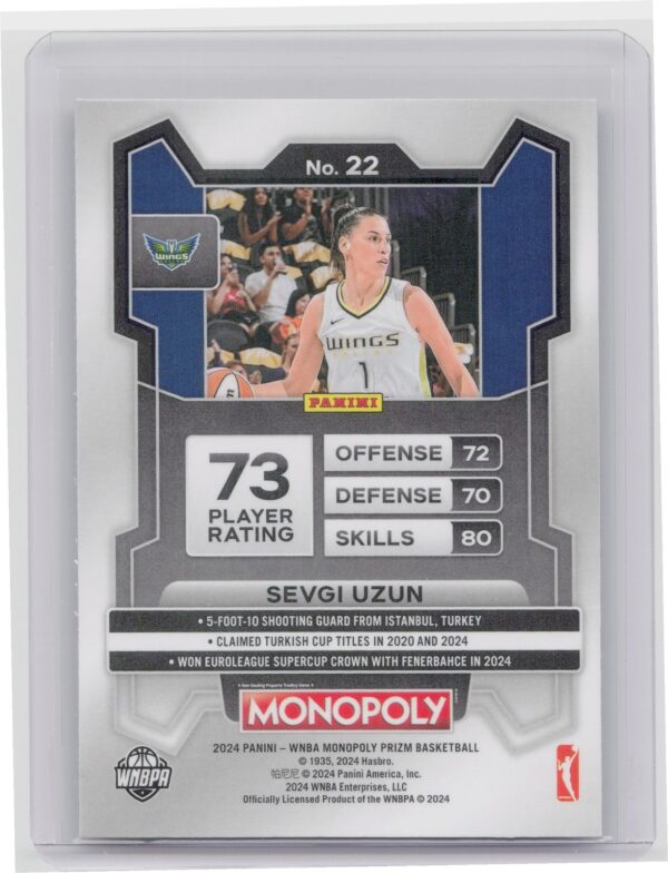2024-25 Panini Prizm Monopoly WNBA Sevgi Uzun RC 22 Wings - Image 3