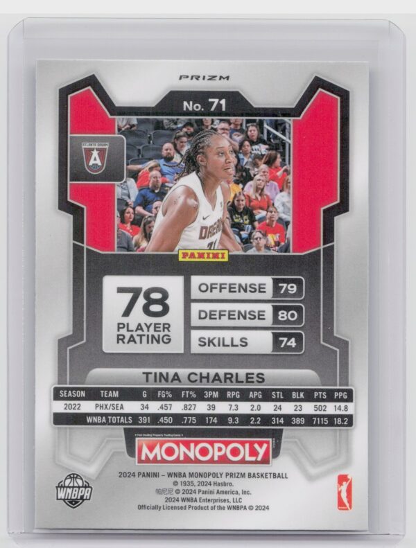 2024-25 Panini Prizm Monopoly WNBA Tina Charles Silver Prizms 71 Dream - Image 3