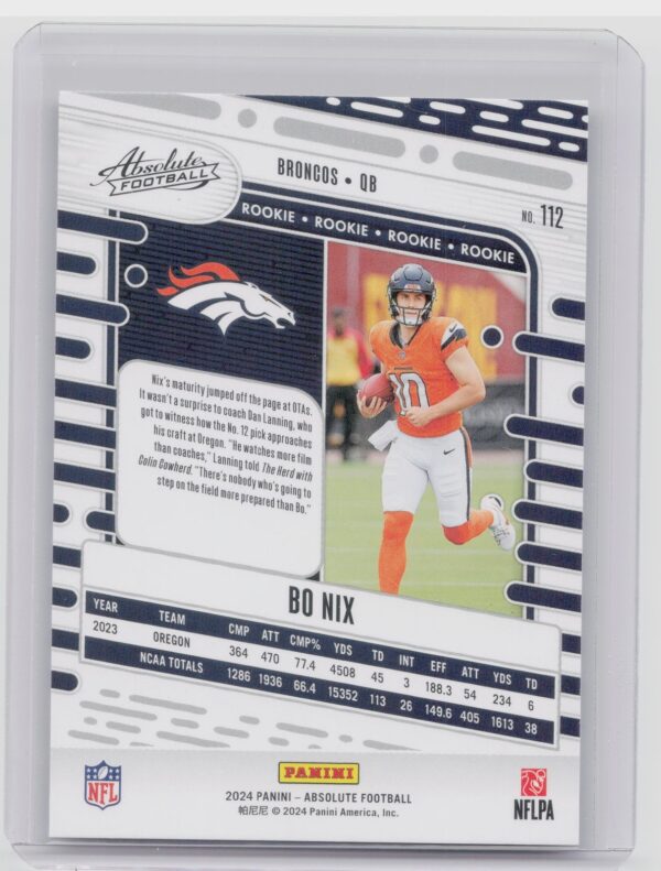 2024 Absolute Bo Nix RC 112 Broncos - Image 3