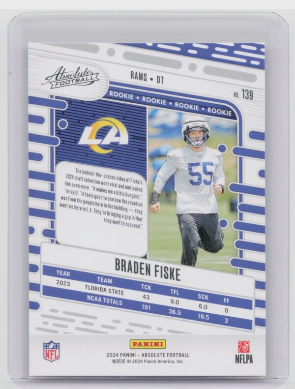 2024 Absolute Braden Fiske RC 139 Rams - Image 3