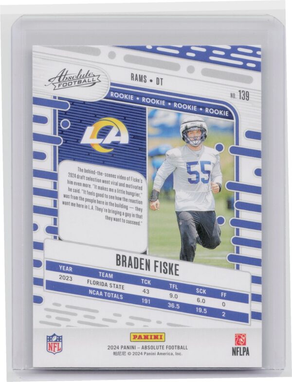2024 Absolute Braden Fiske Red and Blue RC 139 Rams - Image 3
