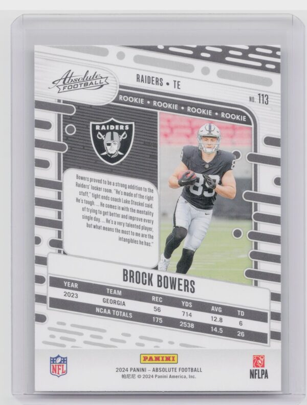 2024 Absolute Brock Bowers Red and Blue RC 113 Raiders - Image 3
