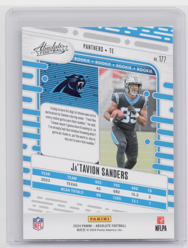 2024 Absolute Ja'Tavion Sanders Red and Blue RC #177 Panthers - Image 3
